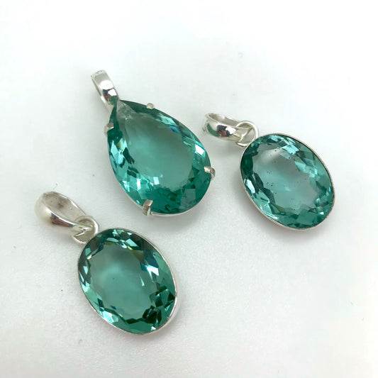 Faceted Green Topaz Silver Pendant