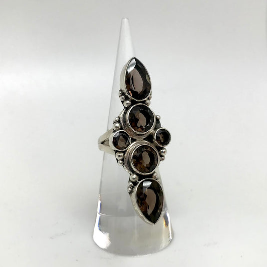 Smoky Quartz Faceted Quad Statement Ring