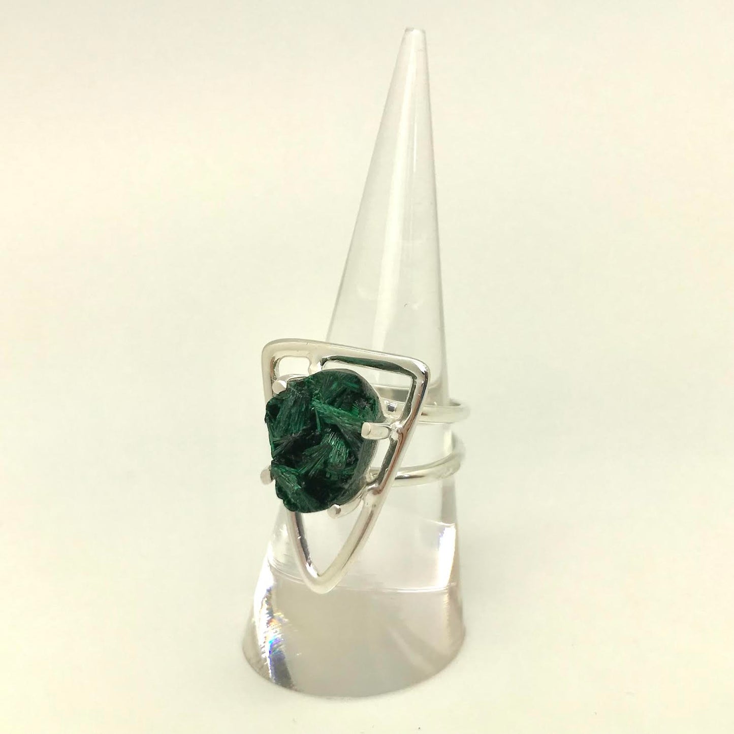 Raw Malachite in Triangle Sterling Silver Ring