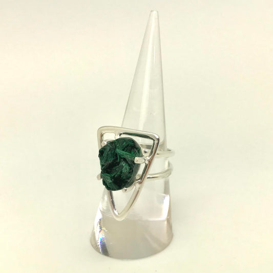 Raw Malachite in Triangle Sterling Silver Ring