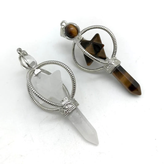 Merkaba Star with Point Crystal Pendant