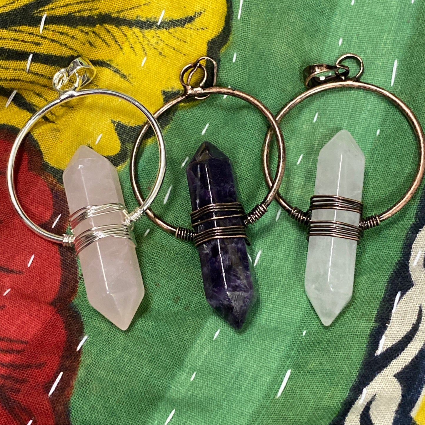 Double Terminated Crystal In Circle Pendant