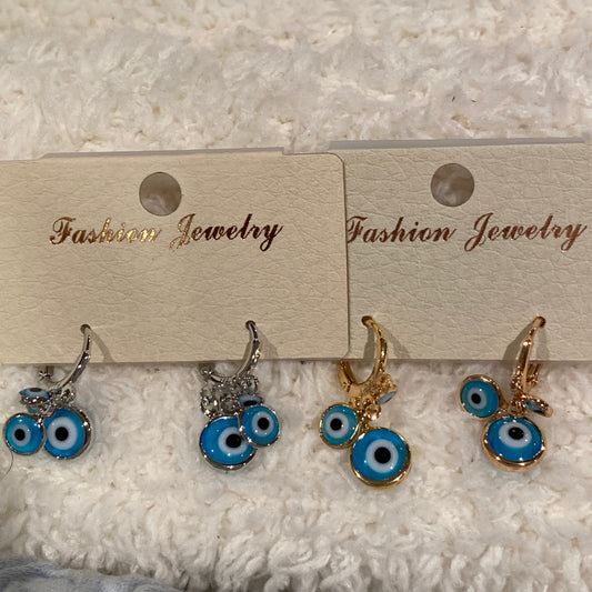 Fashion Jewelry - Evil Eye Multi Charm Dangle Earrings