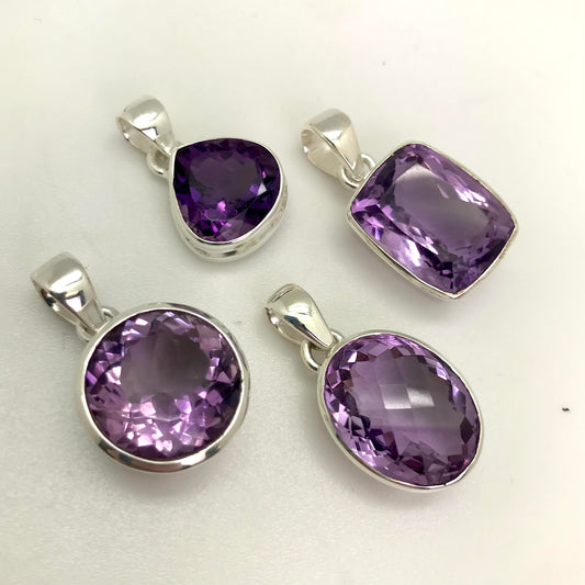 Silver Lined Faceted Amethyst Pendants