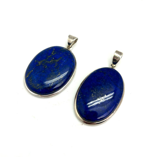 Silver Lined Lapis Lazuli Pendant (Oval)