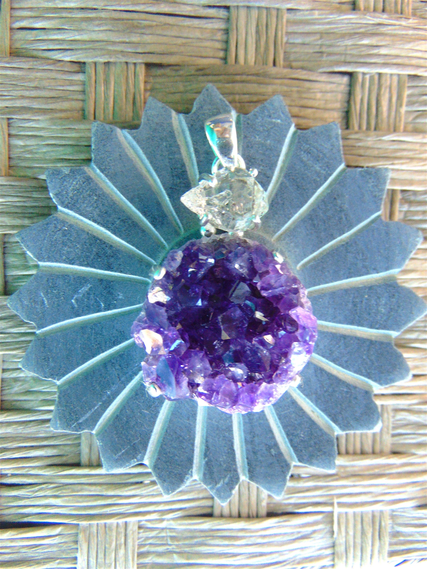 Herkimer Diamond and Amethyst Cluster Pendant