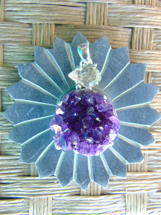 Herkimer Diamond and Amethyst Cluster Pendant