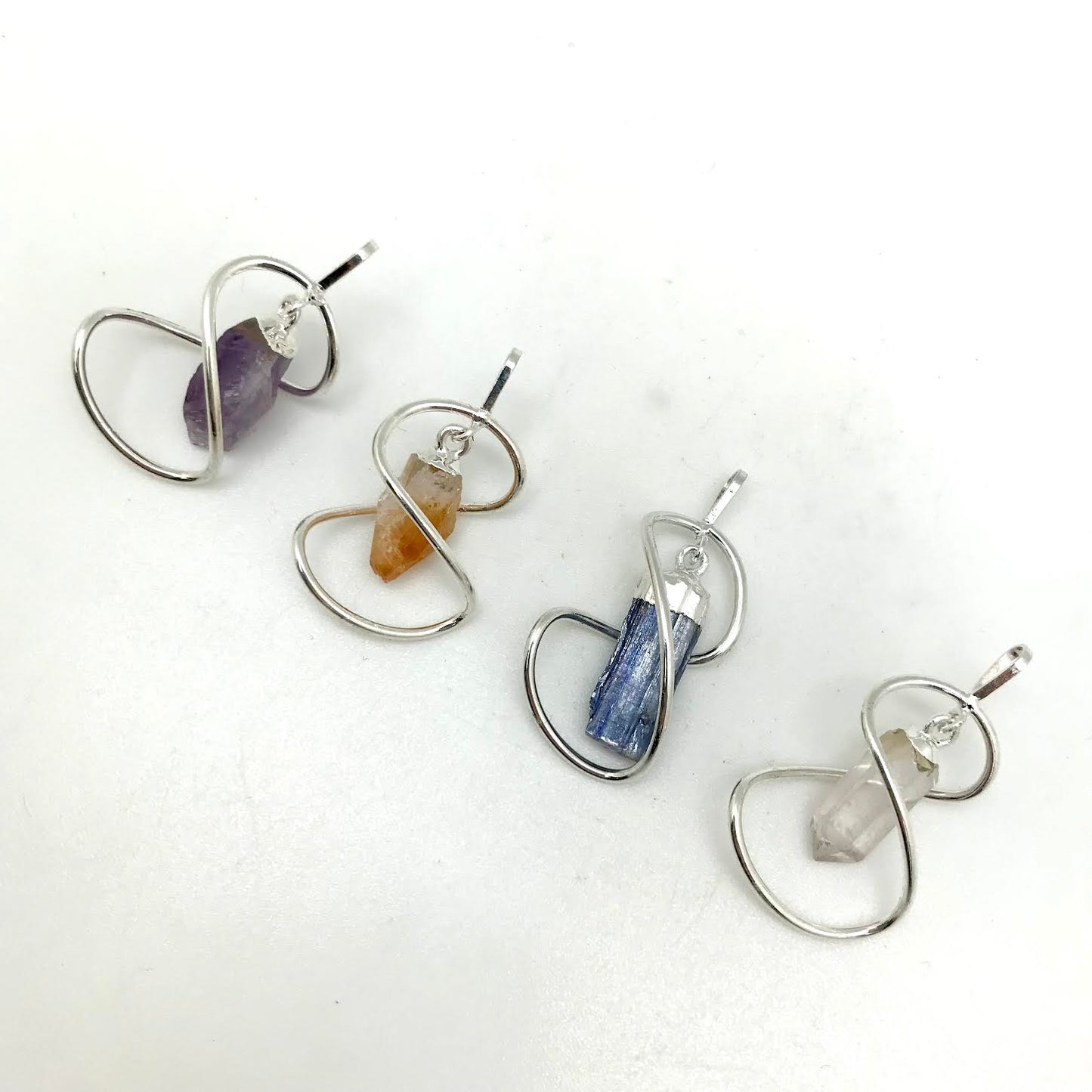 Silver Twisted Swirl with Dangle Raw Stone Pendant