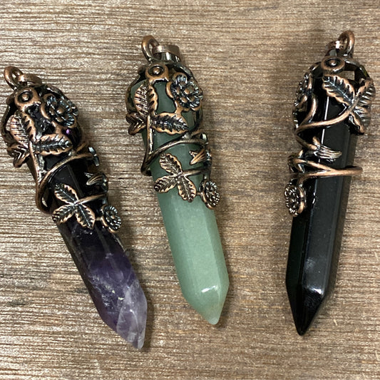 Ornate Decorative Floral Wire Wrapped Crystal Pendant