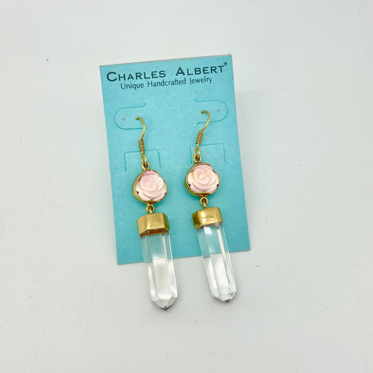 Alchemia - Mother of Pearl Rose & Quartz Point Gold Earrings