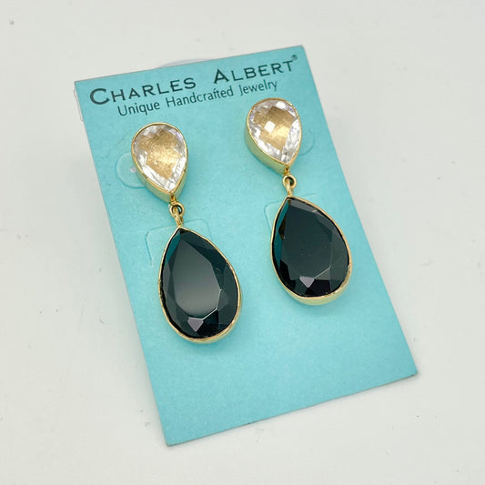 Alchemia - Quartz & Onyx Drop Gold Earrings