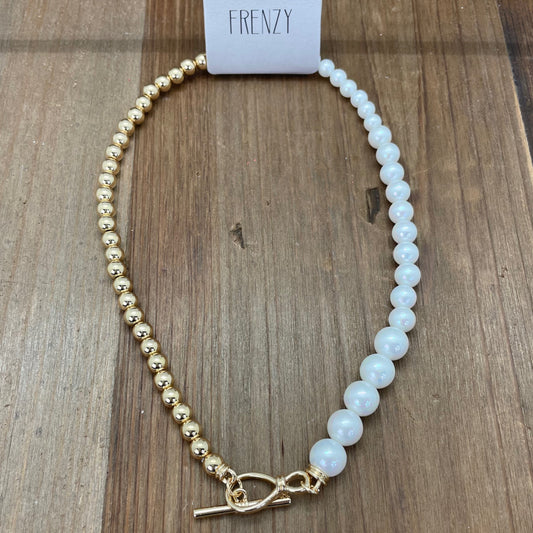 Frenzy - Half Pearl & Gold Beads Necklace