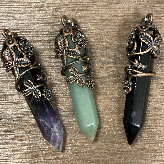 Ornate Decorative Floral Wire Wrapped Crystal Pendant