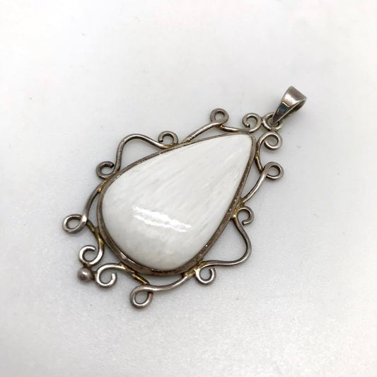 Scolecite Fancy Teardrop Pendant .925 Silver
