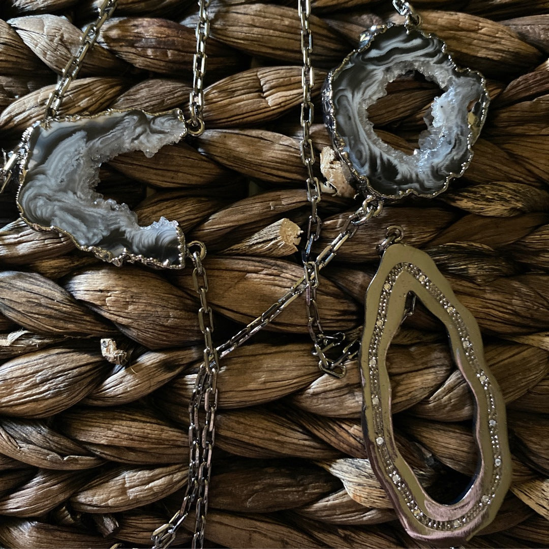 Long Triple Geode and Druzy Necklace