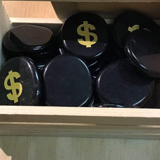 Obsidian, Gold Money Symbol (Worry Stones)