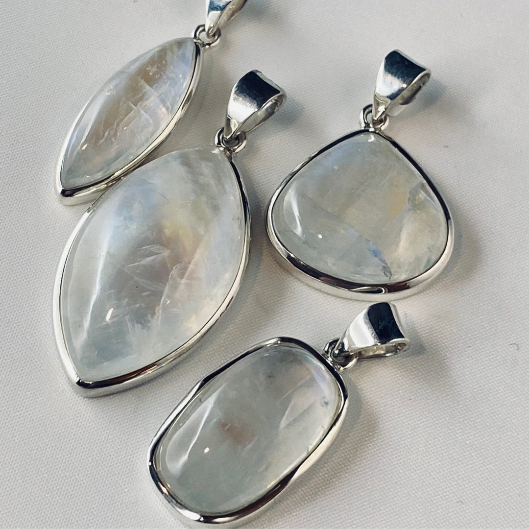 Silver Lined Rainbow Moonstone Pendants