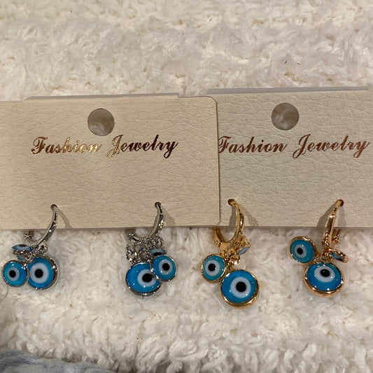 Fashion Jewelry - Evil Eye Multi Charm Dangle Earrings