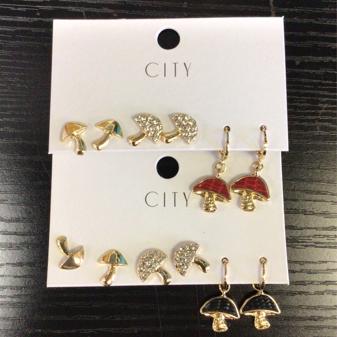 City - Mushroom Gold Earring Set