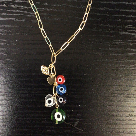 City - Multi Evil Eye Charm Gold Chain Necklace