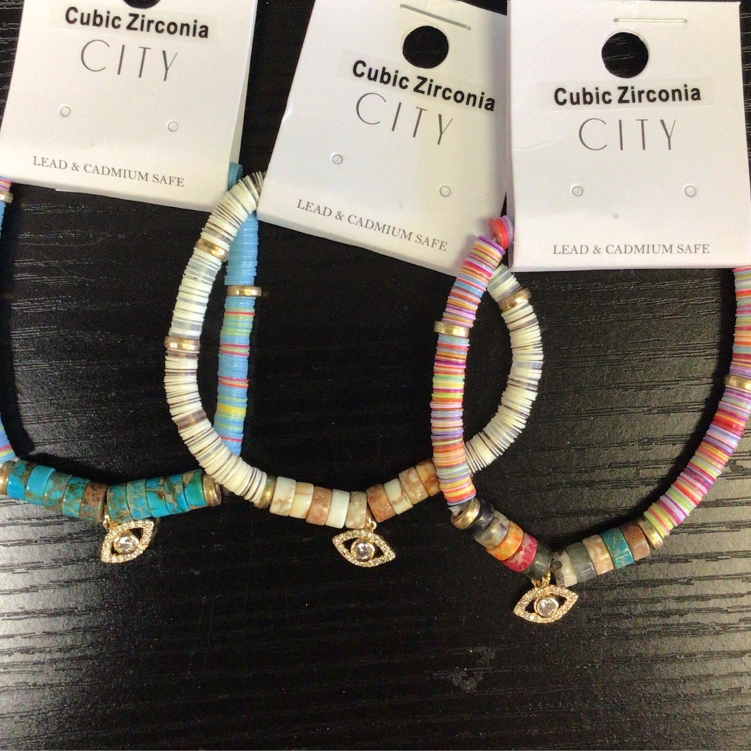 City - Zirconia Evil Eye Charm Cubic Bracelet
