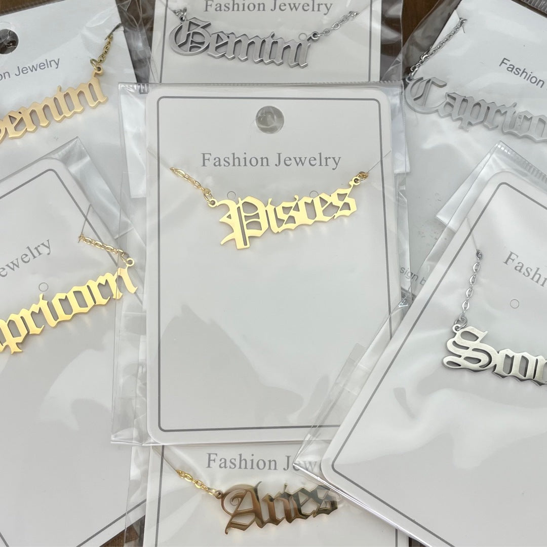 Zodiac Sign Gothic Font Necklaces