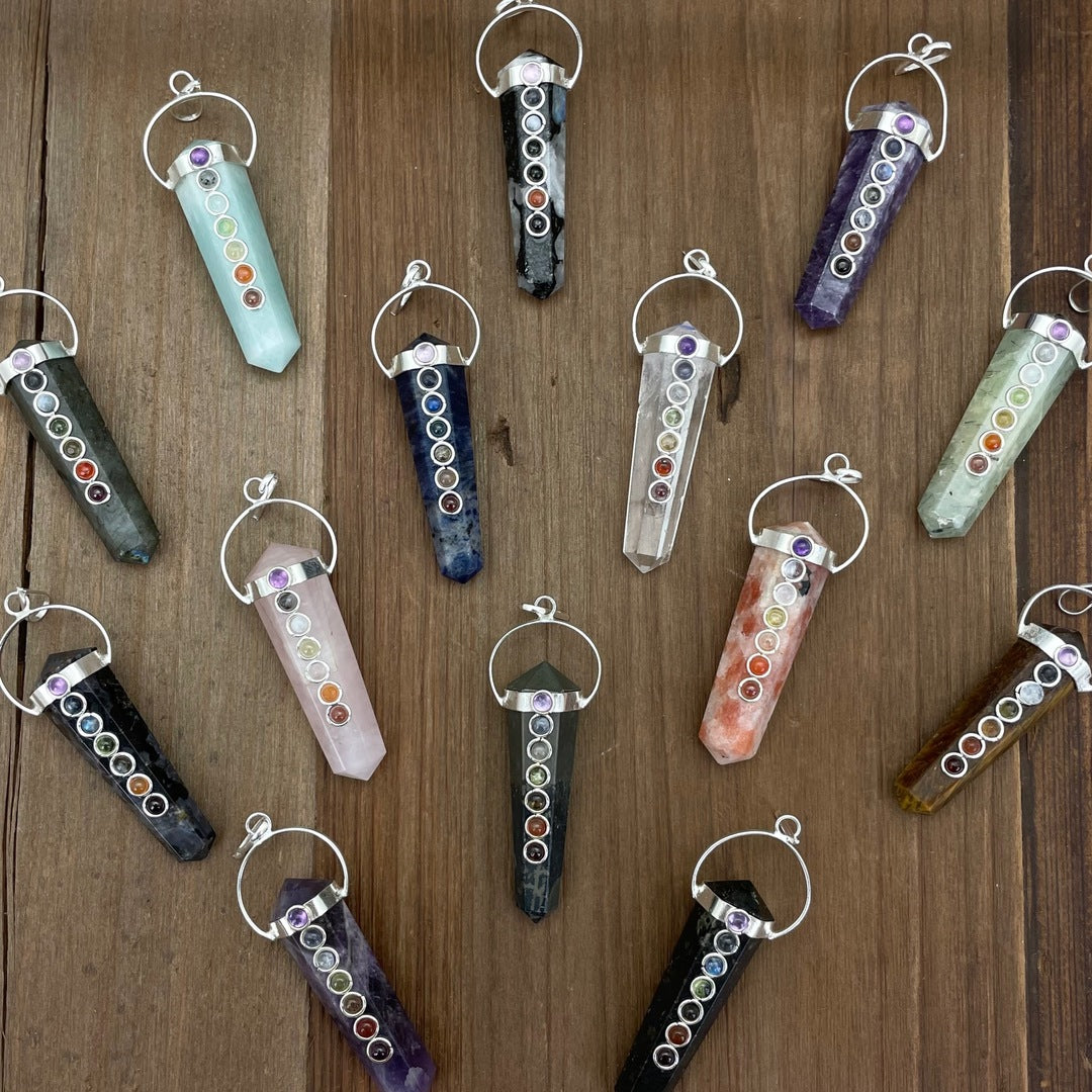 Double Terminated with Chakra Stones Swivel Pendant