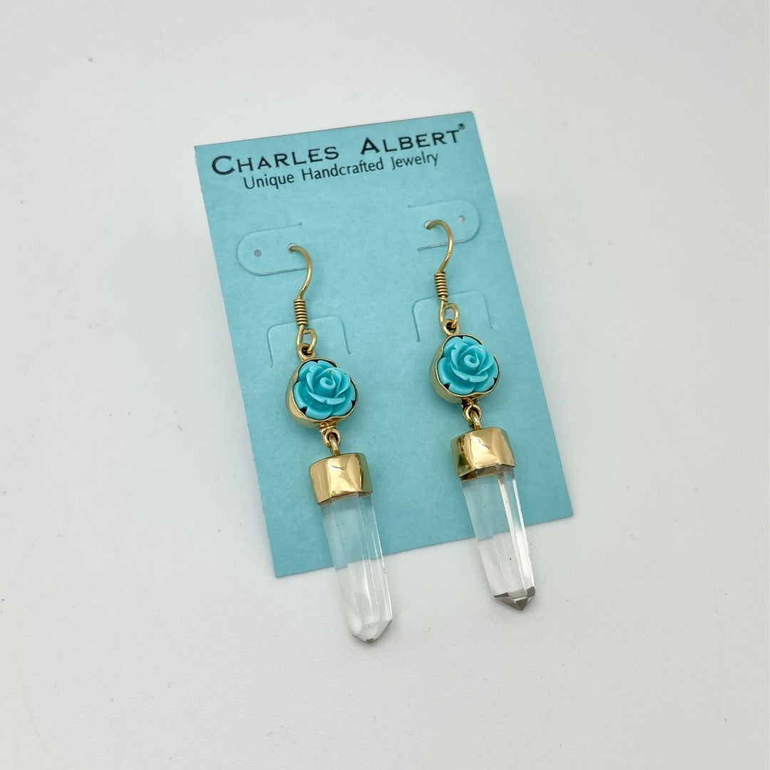 Alchemia - Resin Rose & Quartz Point Earrings