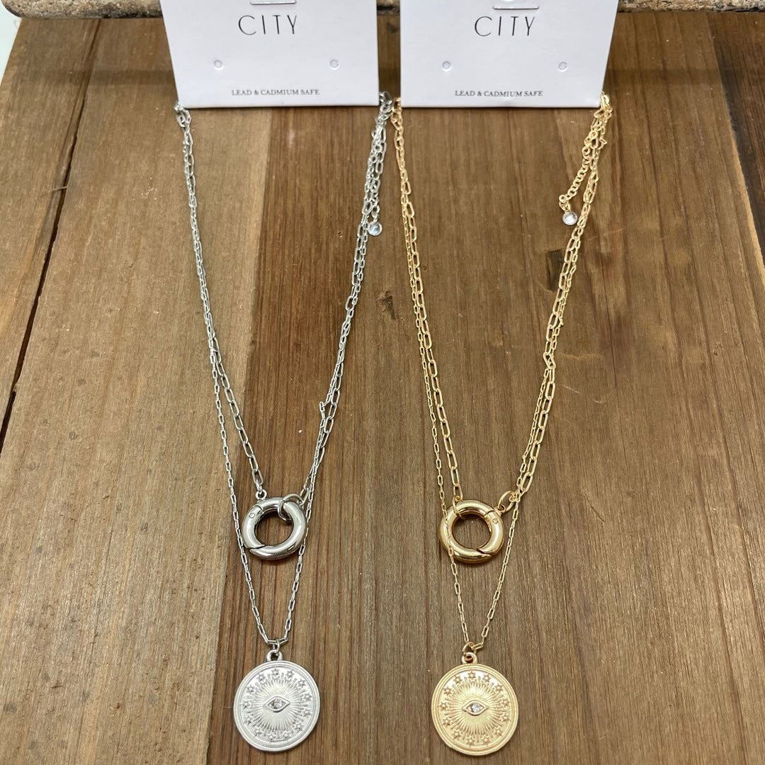 City - Coin Evil Eye Double Layered Necklace