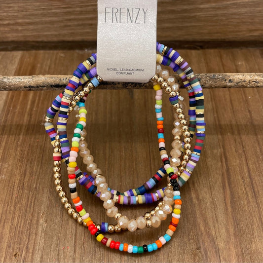 Frenzy - 5 Set Rubber / Glass / Seed Bead Bracelet