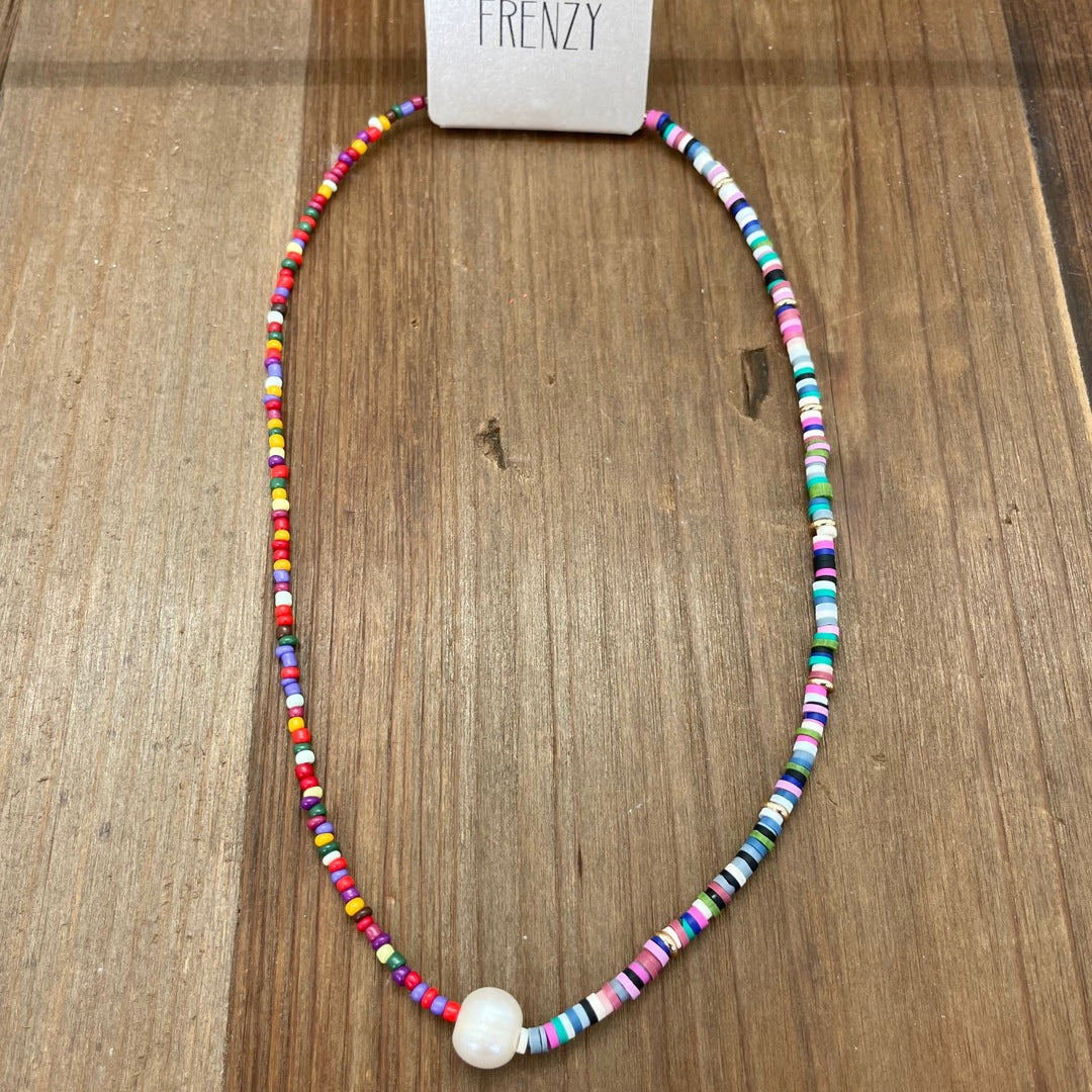 Frenzy - Half Seed Beads & Flat Rubber Beads Necklace