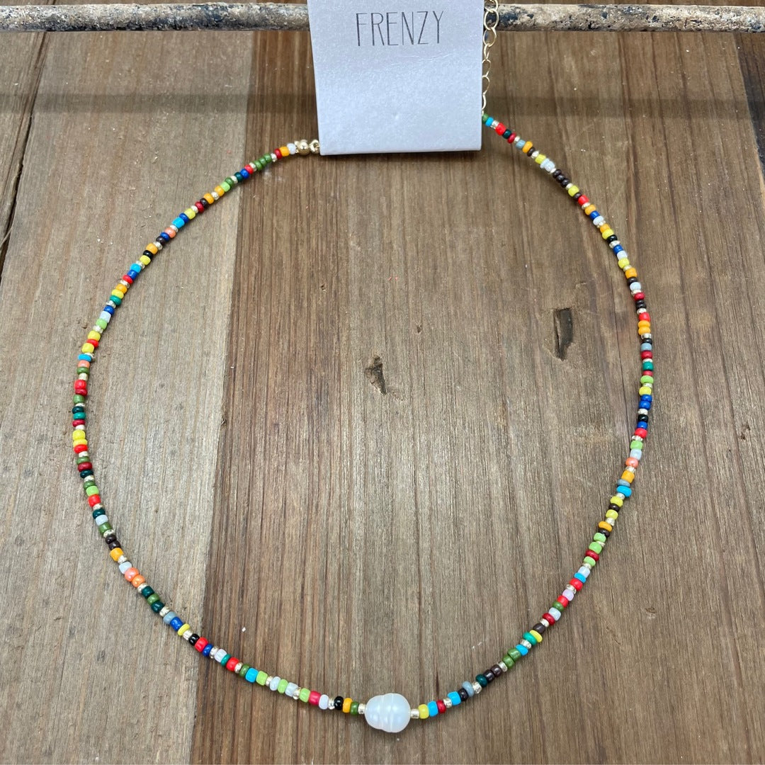Frenzy - Seed Beads with Pearl Center Bead Necklace