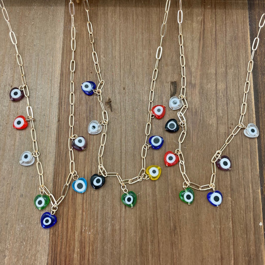 City - Heart Shaped Evil Eye Charm Gold Necklace