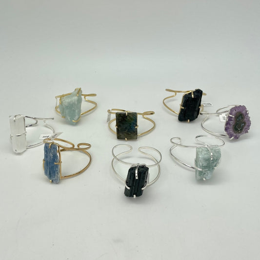 Arched Double Band Cuff Bracelet with Crystal