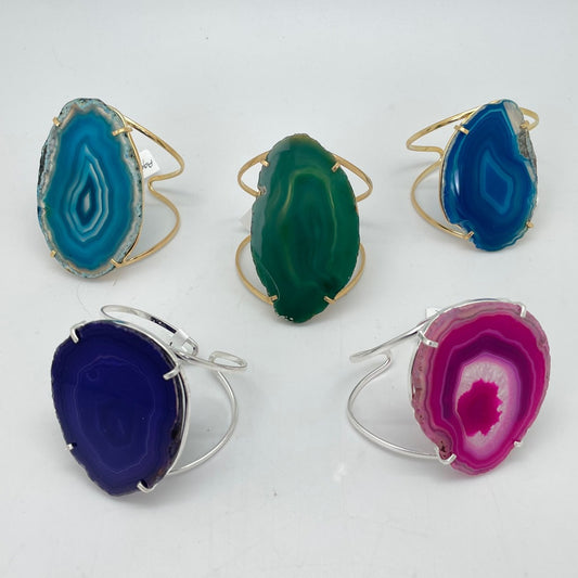 Arched Double Band Cuff Bracelet with Agate Slice