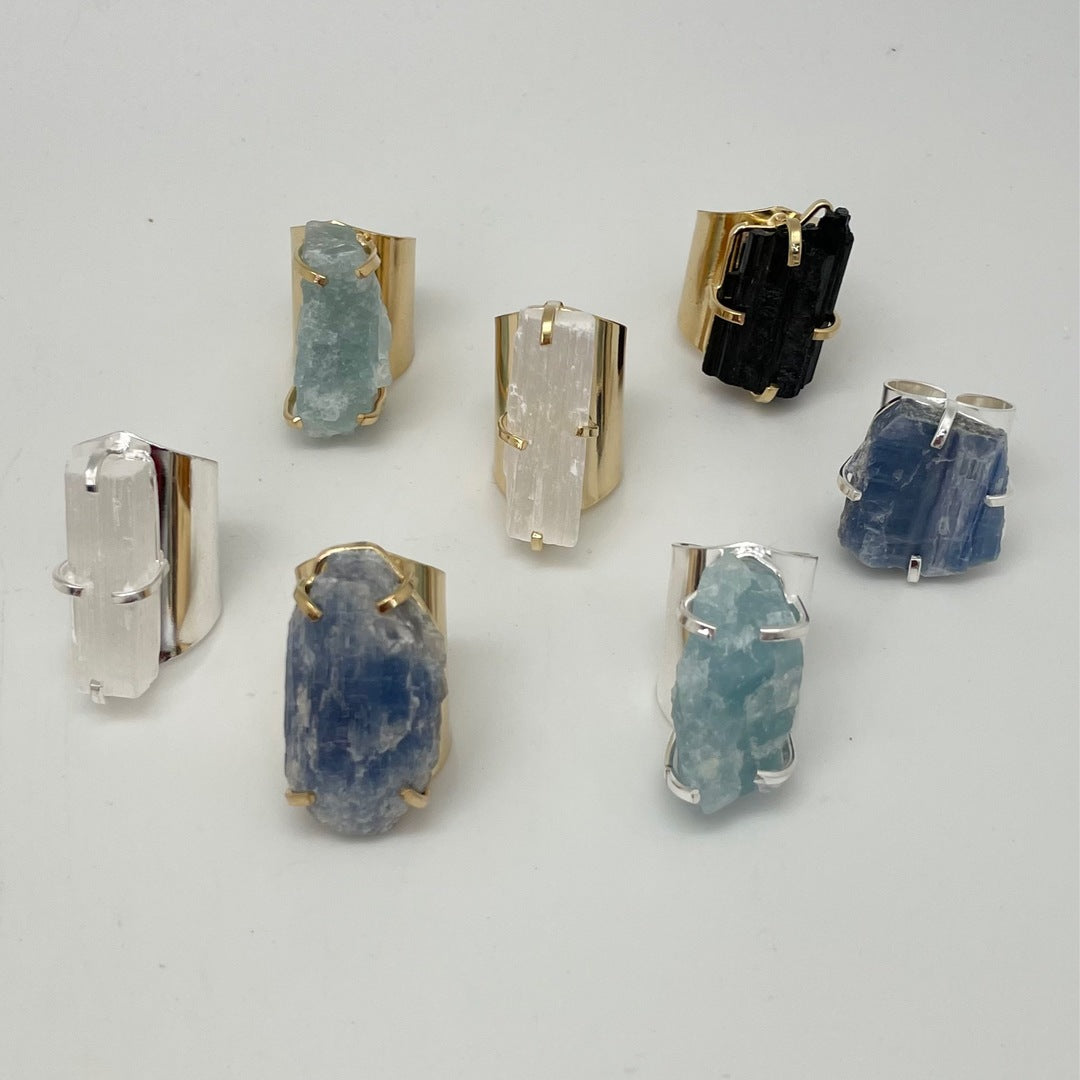 Cuff Band Prong Set Raw Crystal Ring (Adjustable)