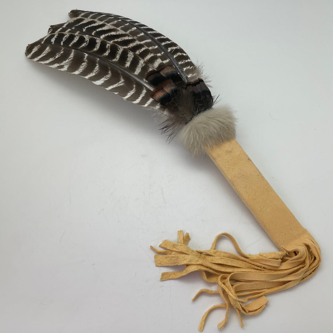 Turkey Feather Fan with Suede Fringe Handle