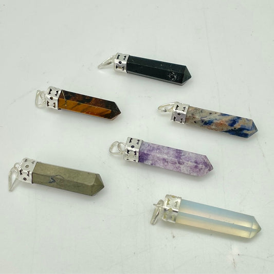 Faceted Pencil Crystal with Silver Cap Pendant