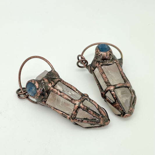 Quartz Point Copper Cage Style Pendant with Set Stone