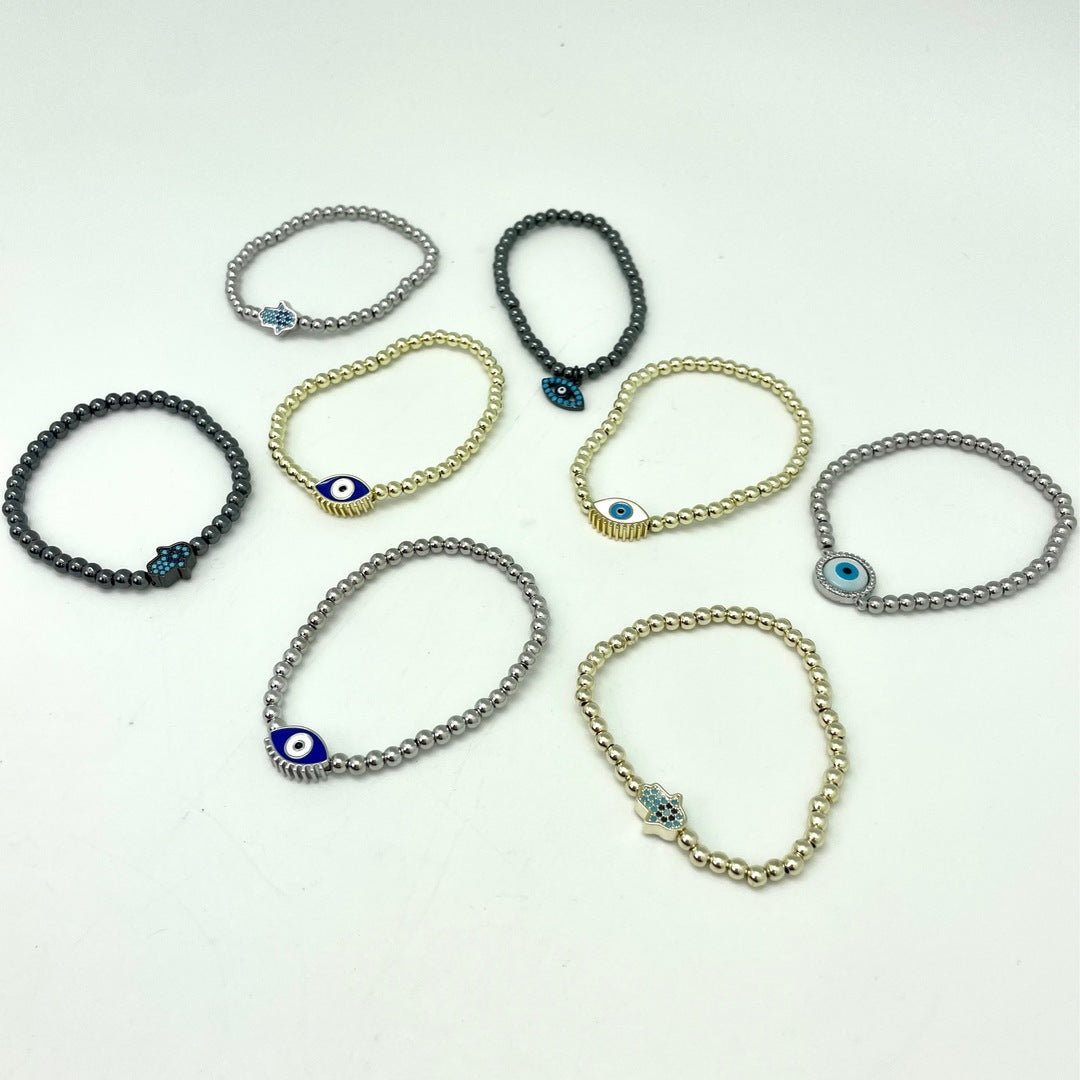 Evil Eye / Hamsa Charm Stretch Bracelet (Silver, Gold, Gun Metal)