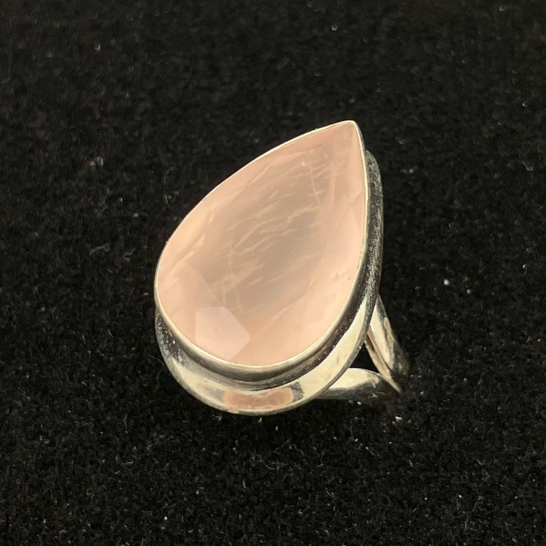 Rose Quartz Faceted Ring (Teardrop)