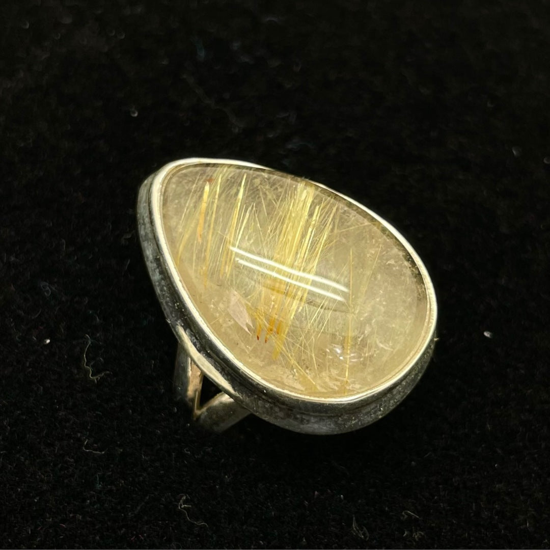 Golden Rutilated Quartz Ring (Teardrop)