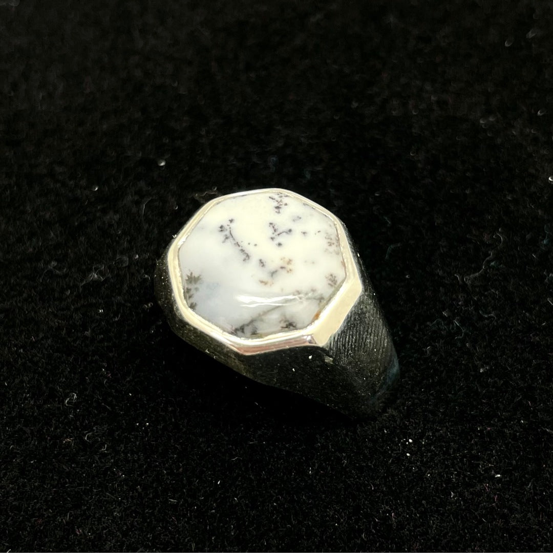 Dendritic Opal Agate Thick Band Ring (Octagon)