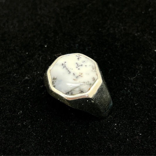 Dendritic Opal Agate Thick Band Ring (Octagon)