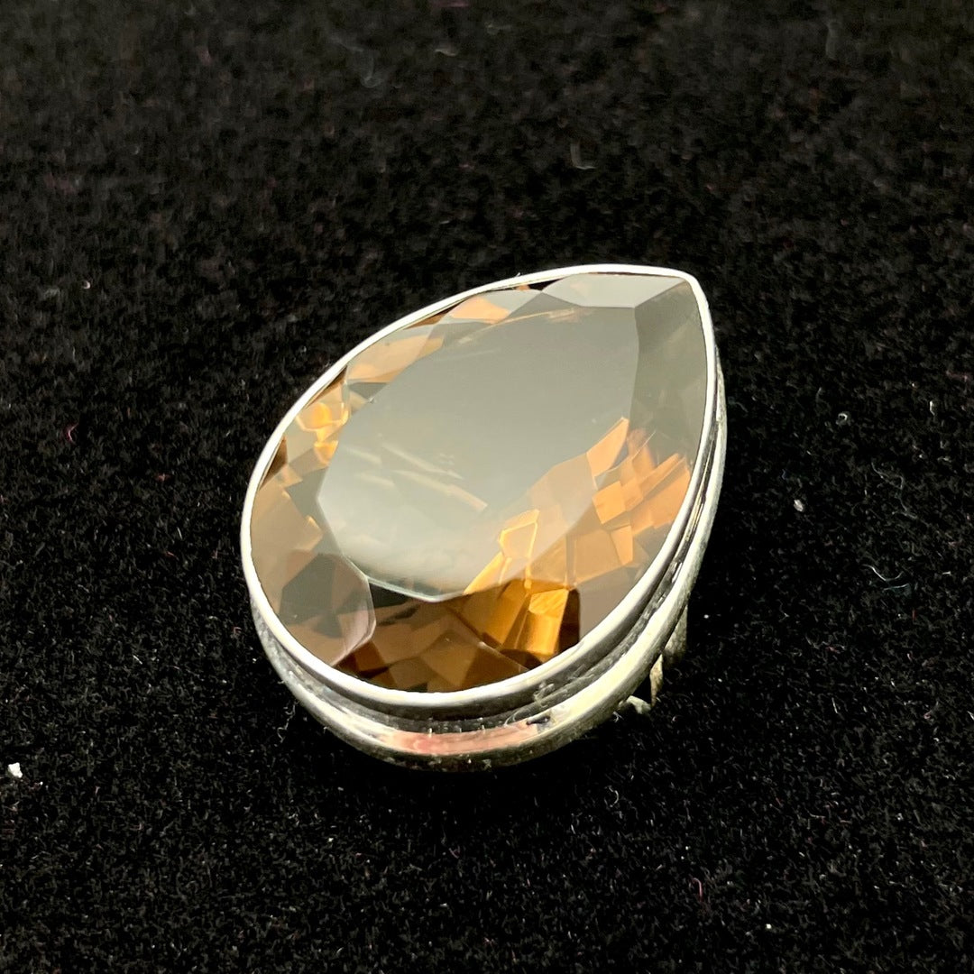Smoky Quartz Faceted Ring (Teardrop)