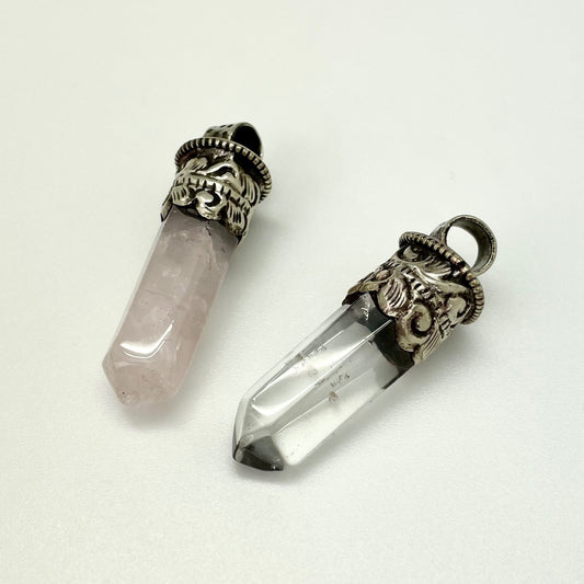 Faceted Point Crystal Pendant with Brass Top