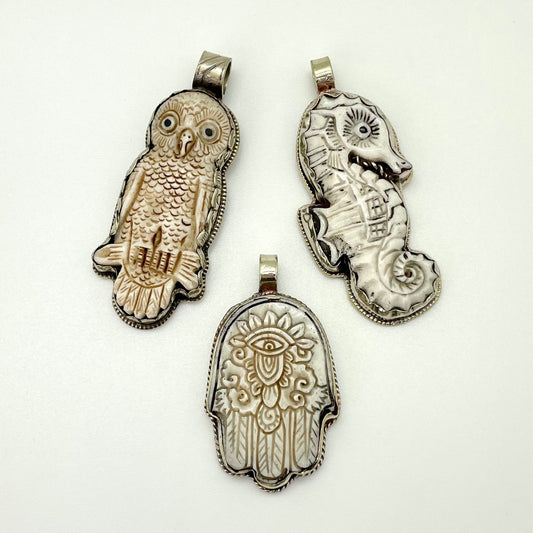 Shell Carved Design Brass Pendant