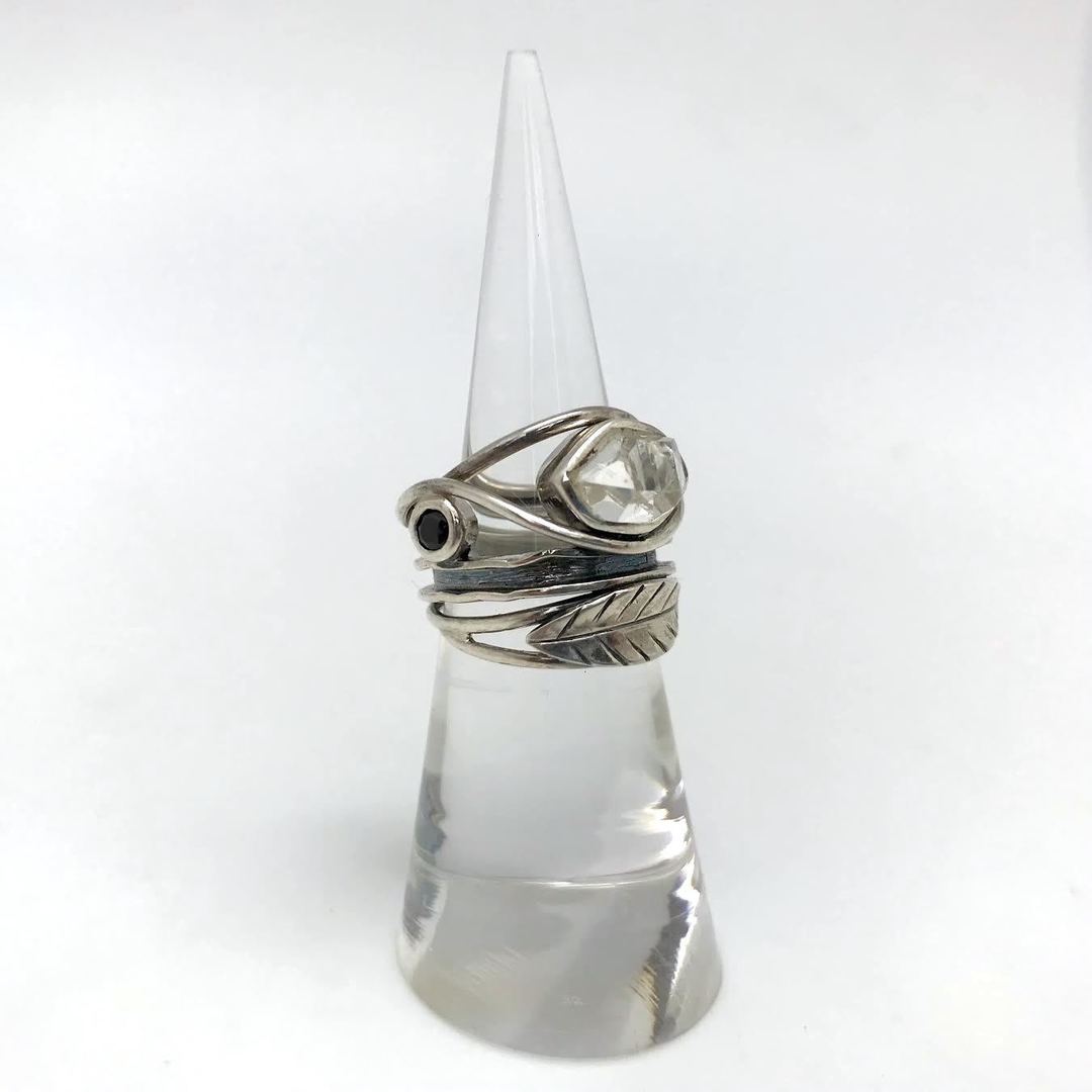 Leaf with Herkimer Diamond Sterling Silver Ring