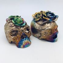 Bismuth Skull with Roses