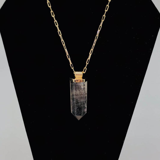 Faceted Smoky Quartz Crystal Point Gold Necklace - Michal and Company